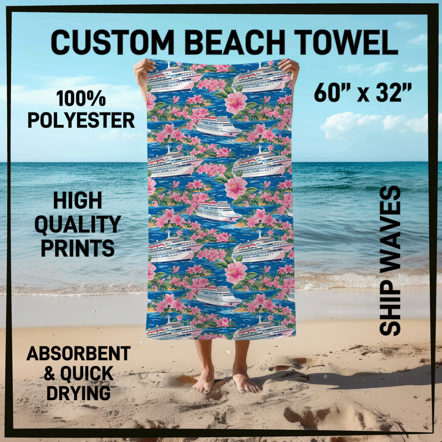 B9TW - Ship Waves Beach Towel - Preorder Closing 6/2 ETA: Early August
