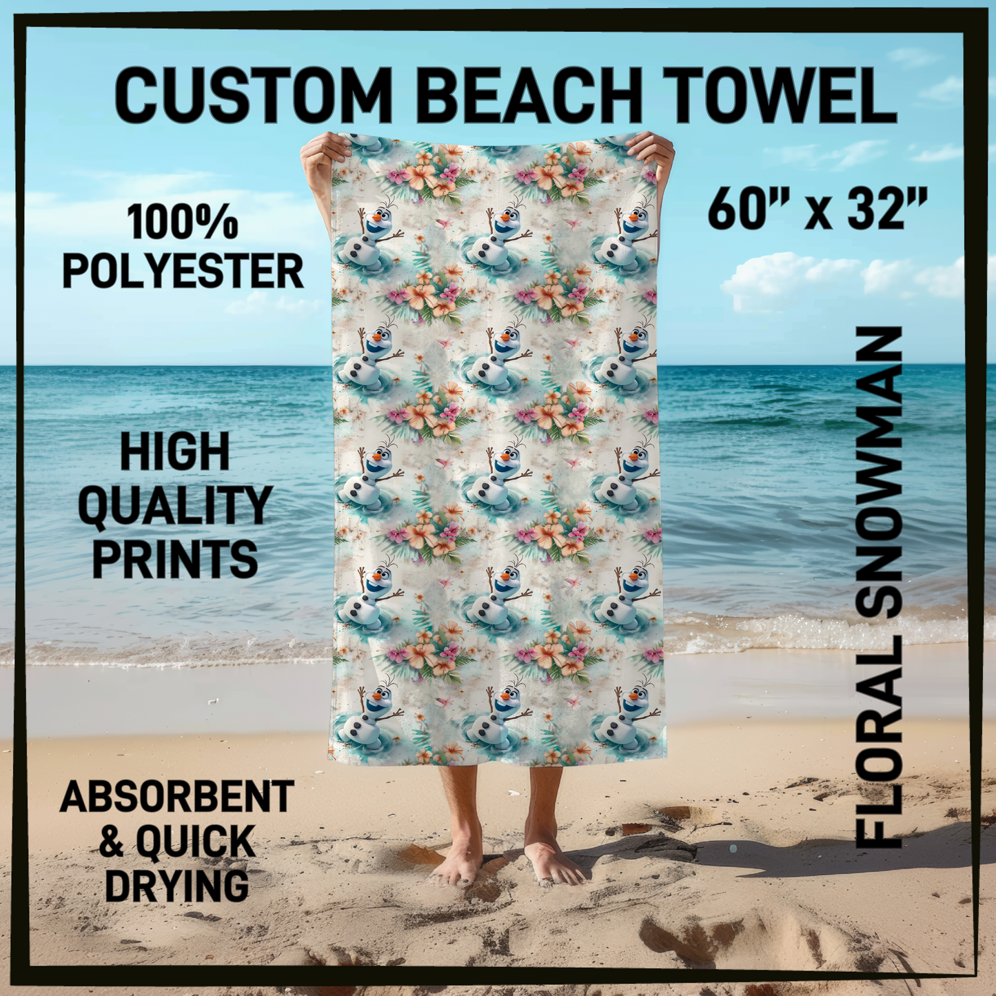 B9TW - Floral Snowman Beach Towel - Preorder Closing 6/2 ETA: Early August