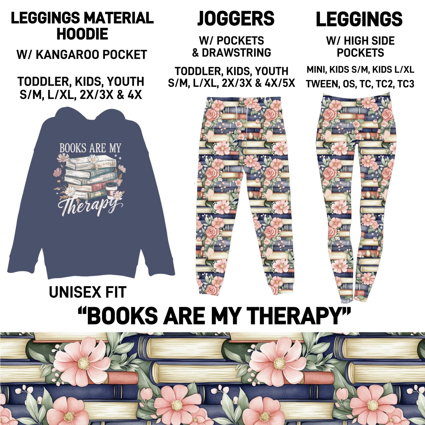 HD2S - Books Are My Therapy Leggings Material Hoodie/Leggings/Full Joggers - Preorder ETA: Late Oct