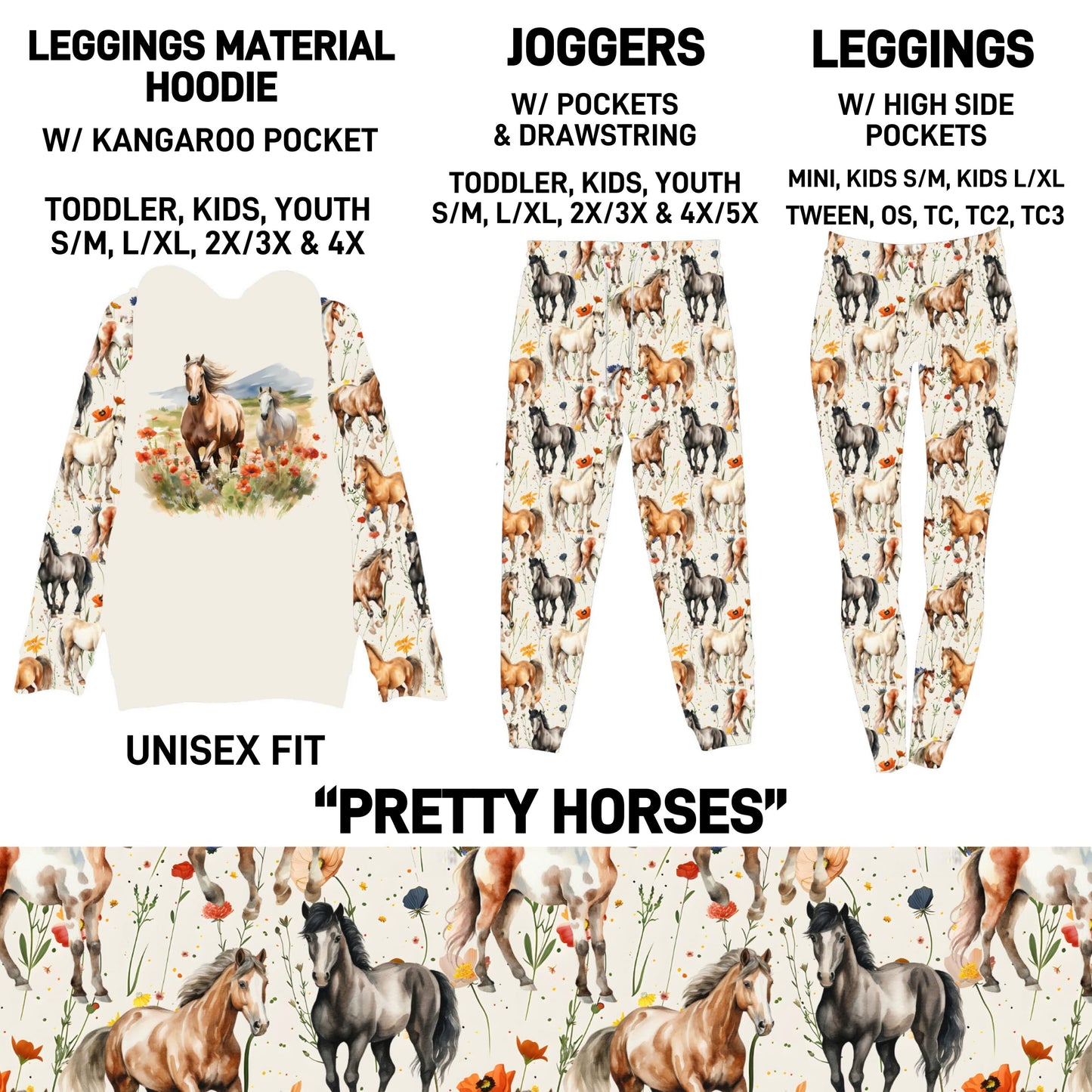 HD2S - Pretty Horses Leggings Material Hoodie/Leggings/Full Joggers - Preorder ETA: Late Oct