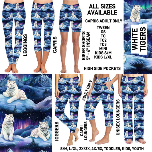 263BT - White Tigers Biker/Capris/Leggings with High Side Pockets - Preorder ETA: Late Oct