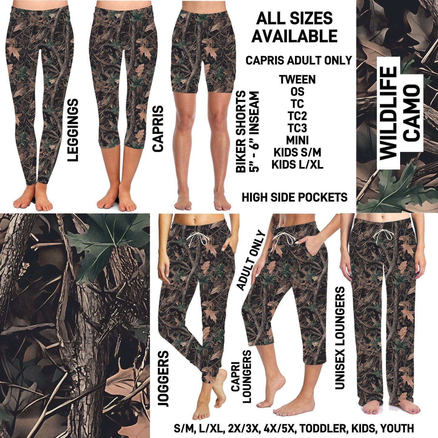 263BT - Wildlife Camo Biker/Capris/Leggings with High Side Pockets - Preorder ETA: Late Oct