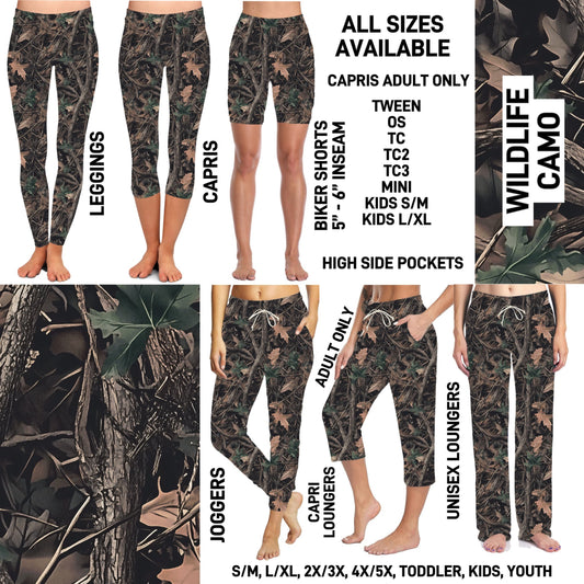 263BT - Wildlife Camo Biker/Capris/Leggings with High Side Pockets - Preorder ETA: Late Oct
