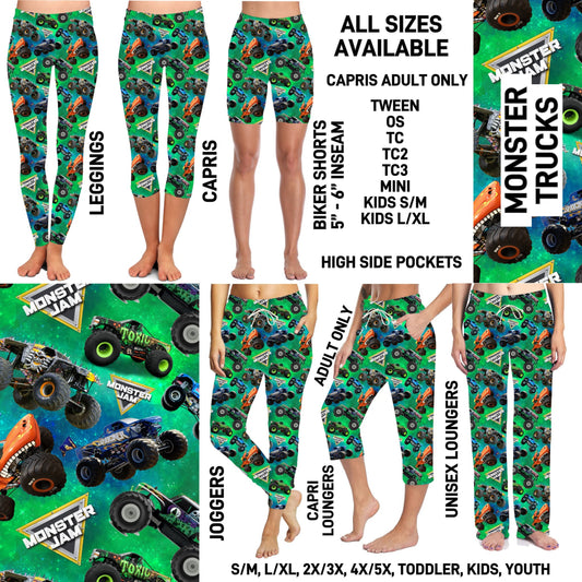 263BT - Monster Trucks Biker/Capris/Leggings with High Side Pockets - Preorder ETA: Late Oct
