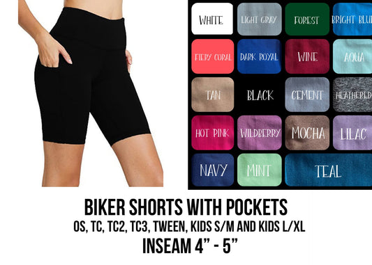 SO3B - (Adult) Solid Color Biker Shorts with High Side Pockets - Preorder ETA: Late Dec
