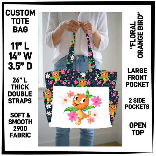 N2TB - Floral Orange Bird Custom Tote Bag - Preorder Closing 7/22 ETA: Late Sept