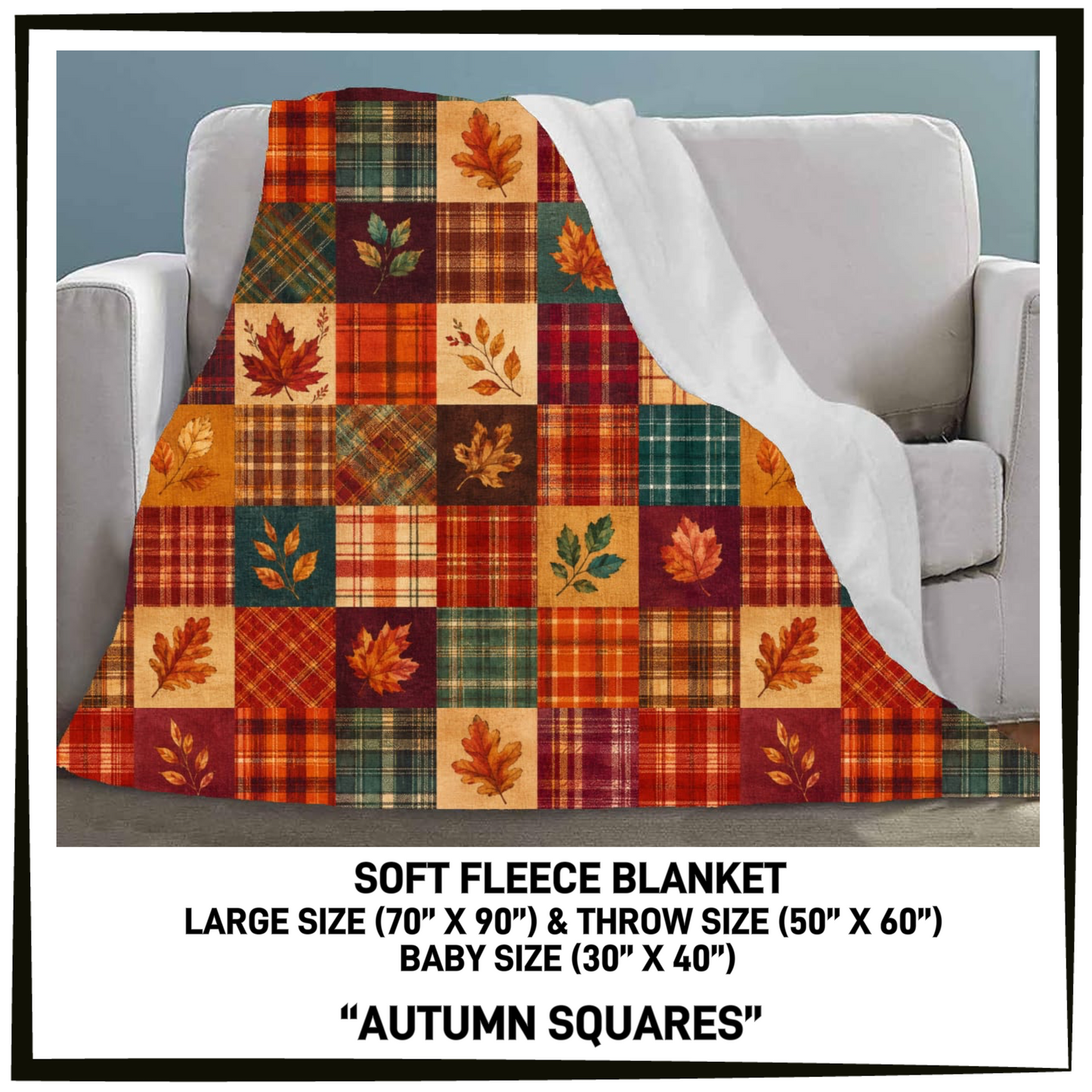 297BT - Autumn Squares Fleece Blanket - Preorder Closing 7/26 ETA: Late Sept