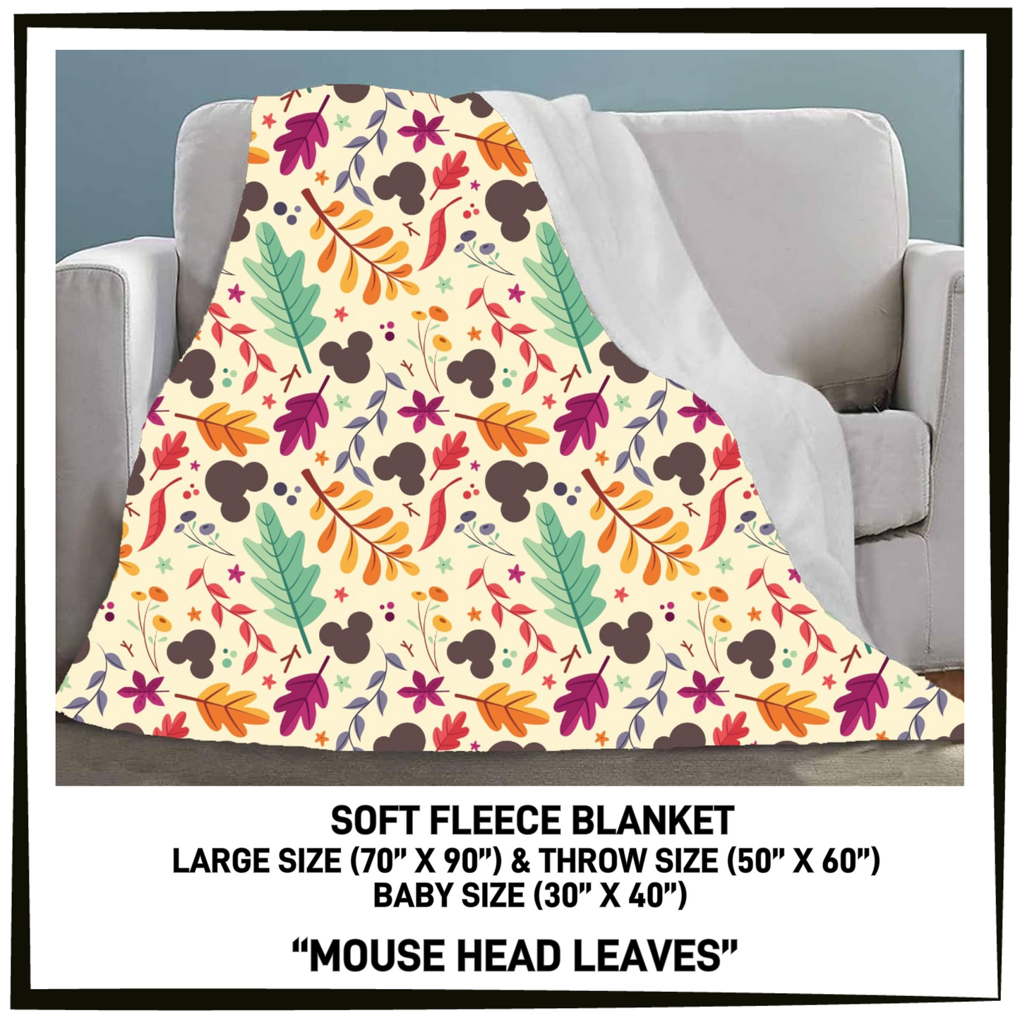 297BT - Mouse Head Leaves Fleece Blanket - Preorder Closing 7/26 ETA: Late Sept
