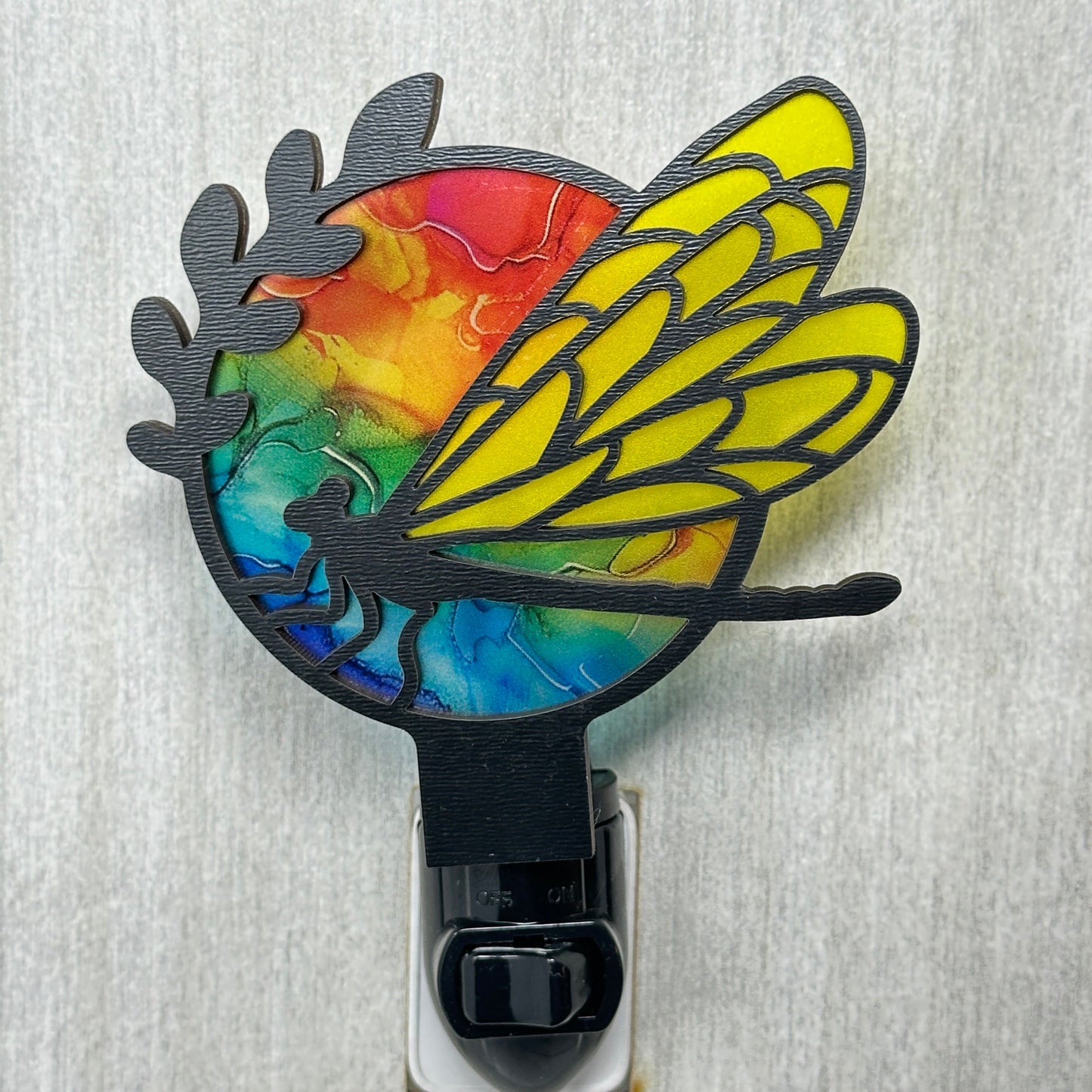 Dragonfly Rainbow Stained Glass Style Night Light Plug In Wall Decor Multicolor Handcrafted Handmade