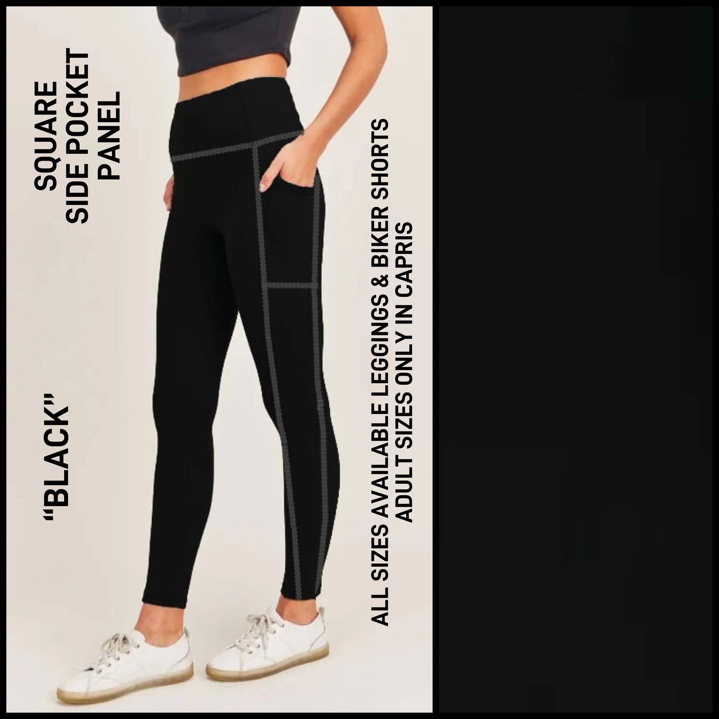 RTS - OS Black Leggings with Square Side Pocket Panel
