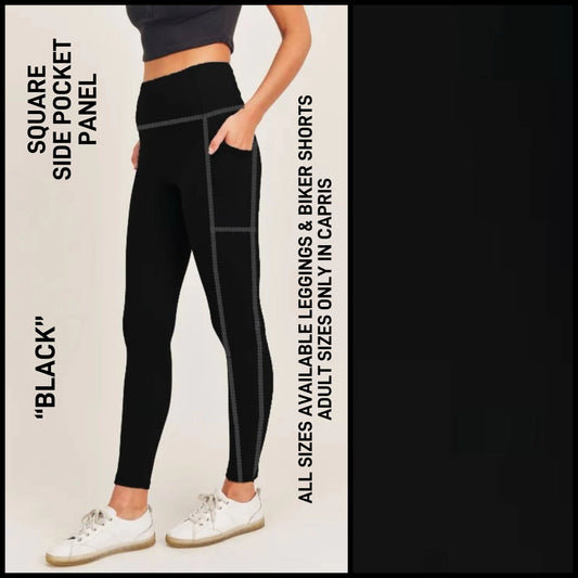 RTS - OS Black Leggings with Square Side Pocket Panel