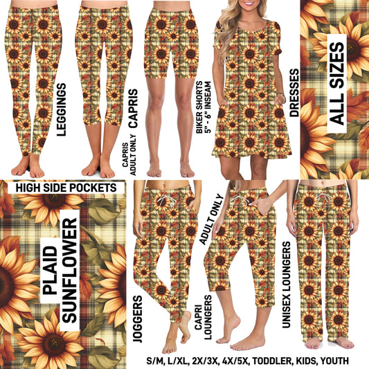 TG25 - Plaid Sunflower Unisex Full Joggers/Full/Capri Loungers - Preorder ETA: Late Oct
