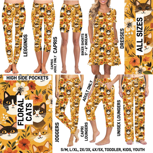 TG25 - Floral Cats Biker/Capris/Leggings with High Side Pockets - Preorder ETA: Late Oct