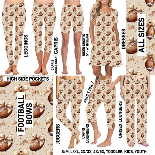 TG25 - Football Bows Biker/Capris/Leggings with High Side Pockets - Preorder ETA: Late Oct