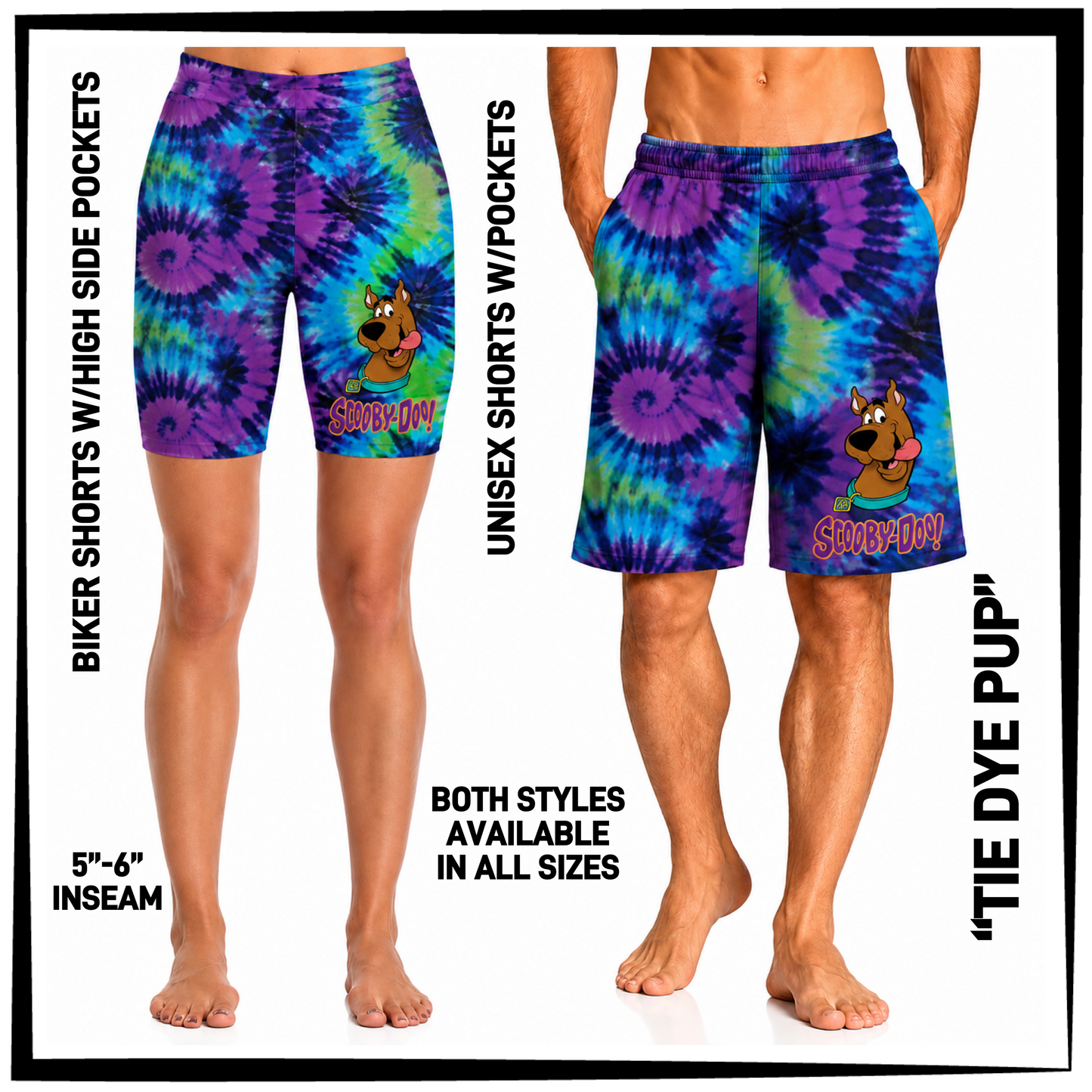 MS1S - Tie Dye Pup Biker/Unisex Shorts with Pockets - Preorder Closing 6/4 ETA: Early Aug