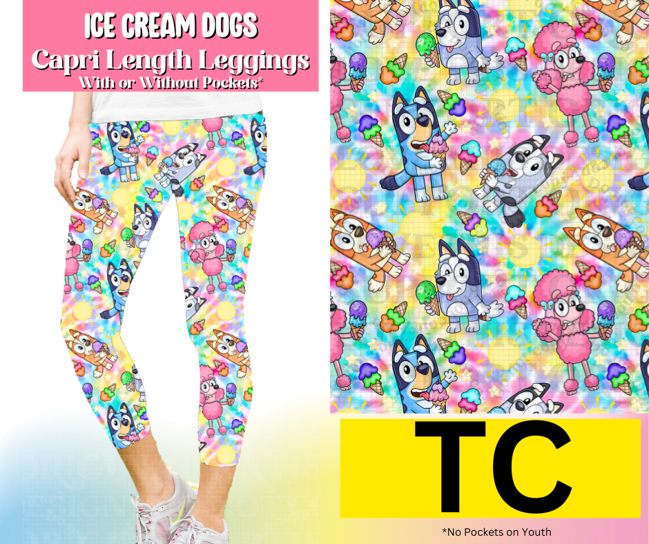 Ice Cream Dogs Capri Length Leggings w/ Pockets