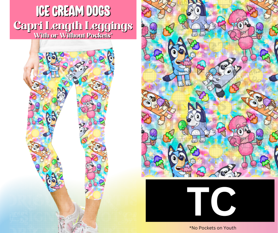 Ice Cream Dogs Capri Length Leggings w/ Pockets