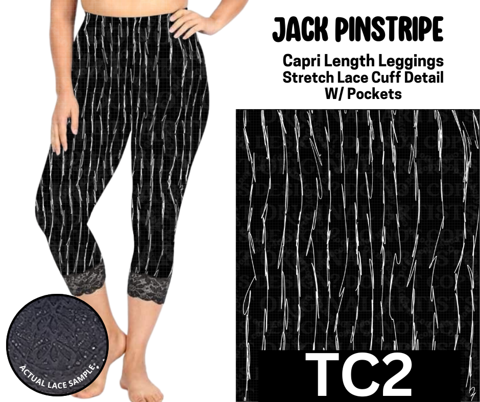 Jack Pinstripe Lace Cuff Capris w/ Pockets