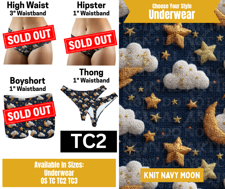 Knit Navy Stars Thong Underwear