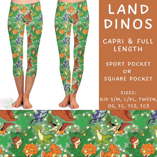 Ready To Ship - Land Dinos Capri Length Leggings - Square Pocket TC & TC2 - Sport Pocket TC2
