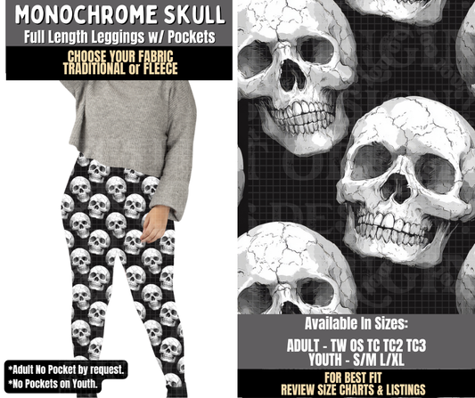 Preorder! Closes 8/3. ETA Nov. Monochrome Skull Leggings Choose Fleece or Traditional
