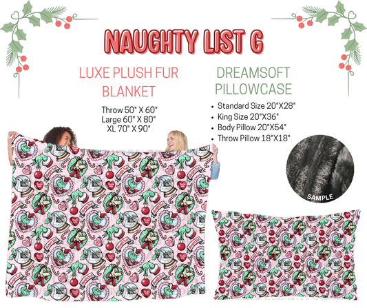 Preorder! Closes 9/3. ETA Dec. Naughty List G Luxe Plush Fur Blanket and/or DreamSoft Pillowcase