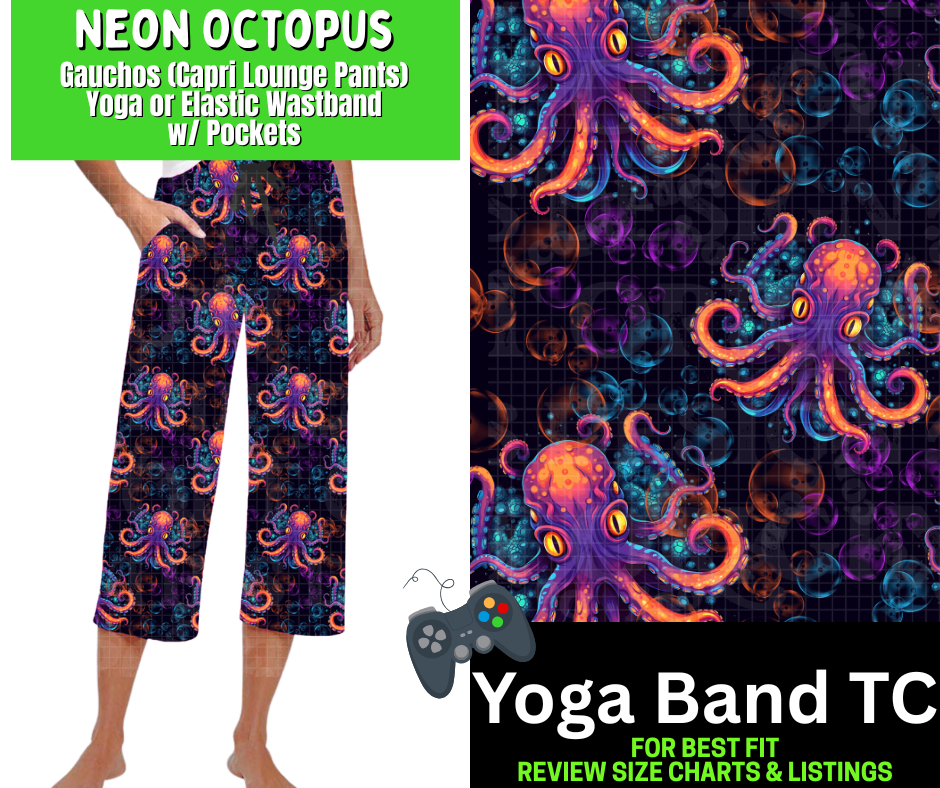 Neon Octopus Capri Gauchos