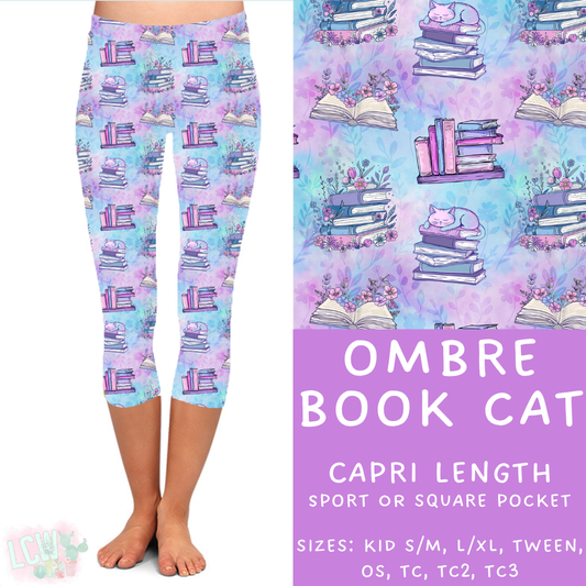 Ready to Ship - Ombre Book Cat Capri Length Leggings - OS Sport Pocket