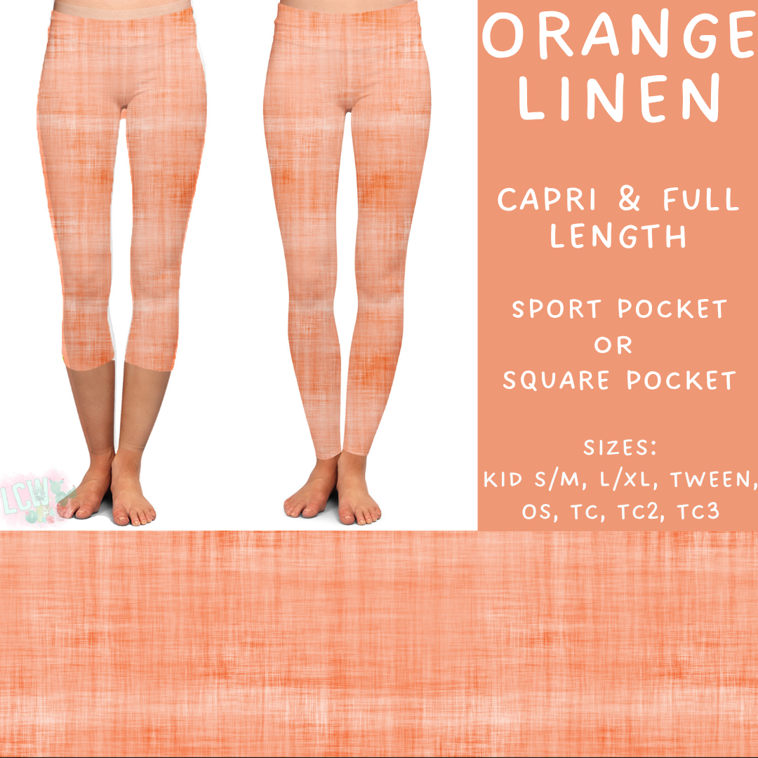 Ready To Ship - Orange Linen Capri Length Leggings - TC Square Pocket