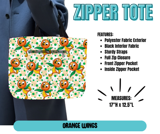 Orange Wings Zipper Tote