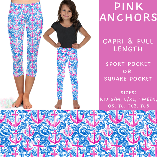 Ready to Ship - Pink Anchors Capri Length Leggings - OS & TC Sport Pocket