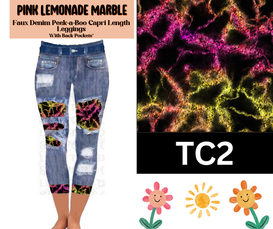 Pink Lemonade Marble Capri Faux Denim Peekaboo