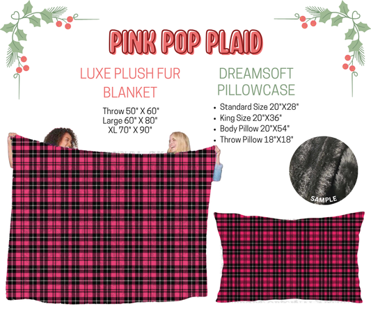 Preorder! Closes 9/3. ETA Dec. Pink Pop Plaid Luxe Plush Fur Blanket and/or DreamSoft Pillowcase