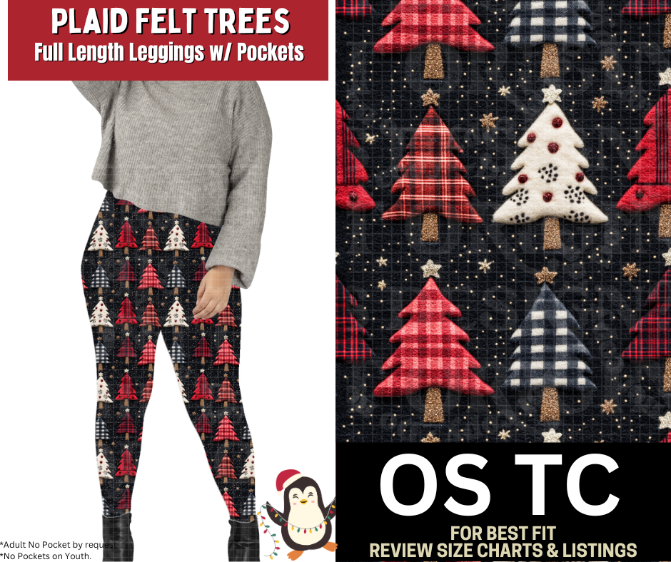 Plaid Felt Trees Full Length Leggings w/ Pockets