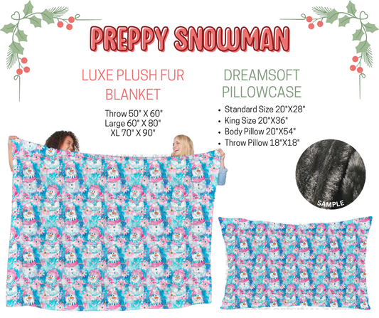 Preorder! Closes 9/3. ETA Dec. Preppy Snowman Luxe Plush Fur Blanket and/or DreamSoft Pillowcase