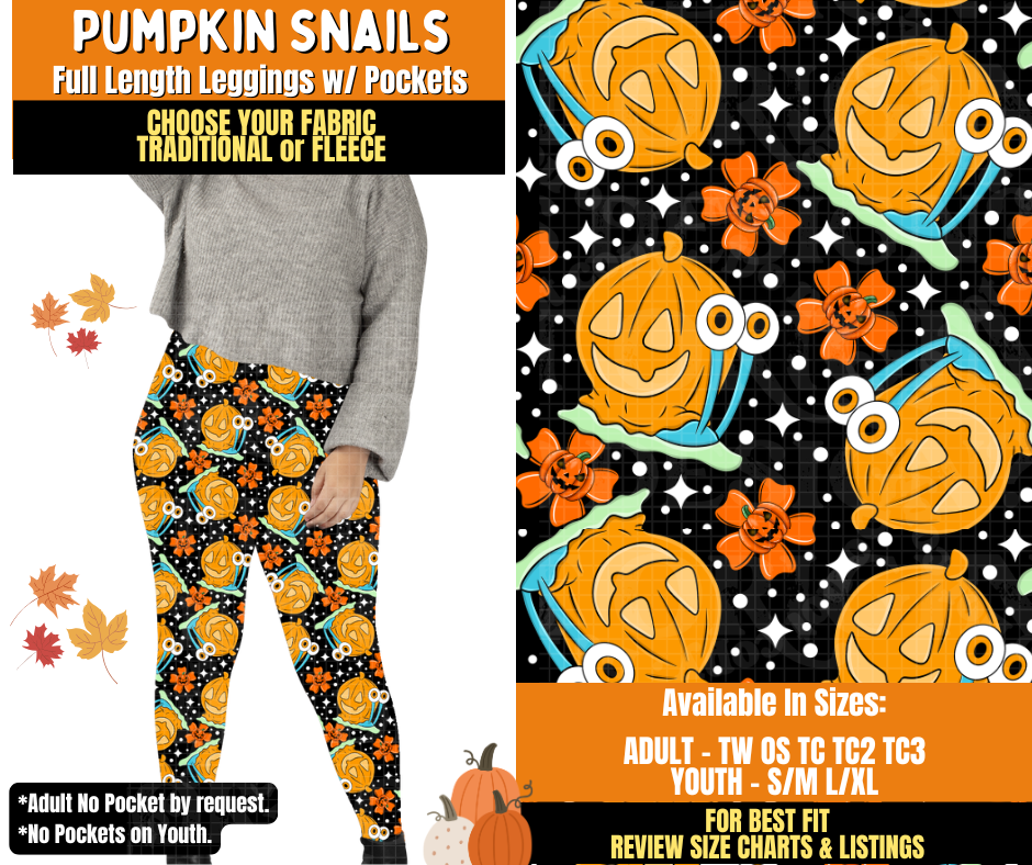 Preorder! Closes 7/16. ETA Oct. Pumpkin Snails Leggings Choose Fleece or Traditional