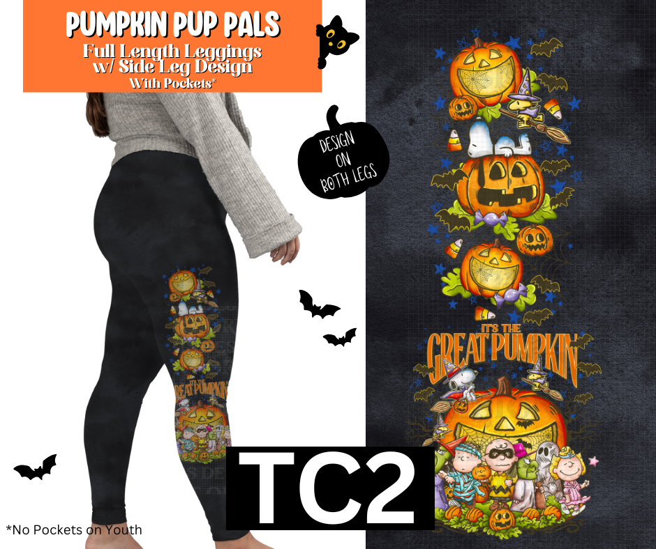 Pumpkin Pup Pals Full Length Leggings w/ Side Leg Designs