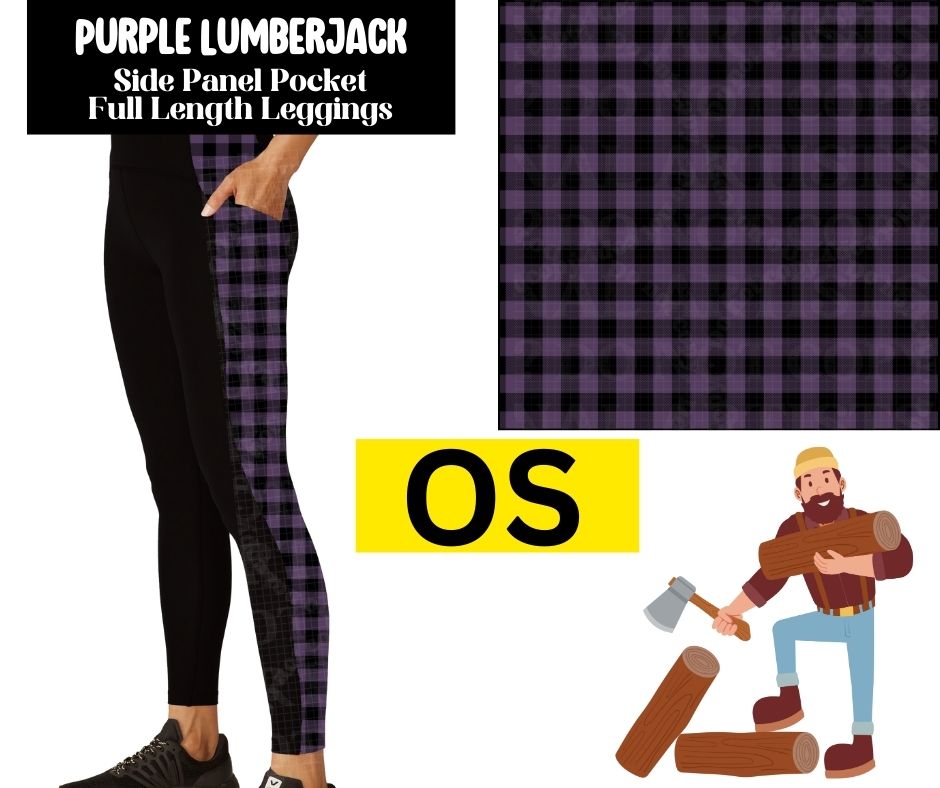 Purple Lumberjack Side Panel Pocket Full Length Leggings