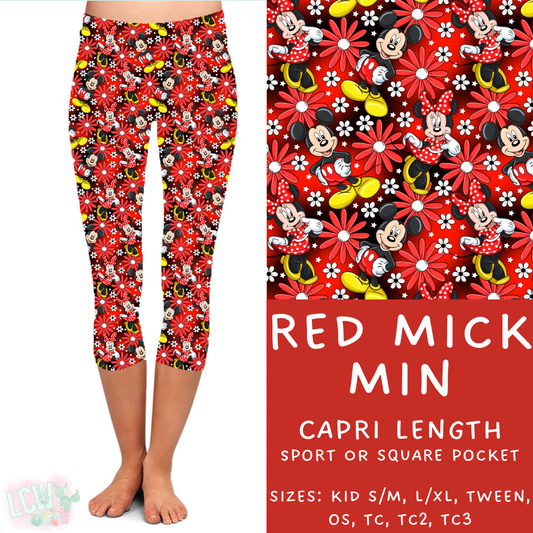 Ready to Ship - Red Mick Min Capri Length Leggings - OS Square Pocket