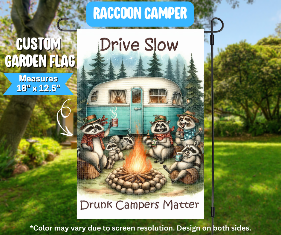 Raccoon Camper Garden Flag