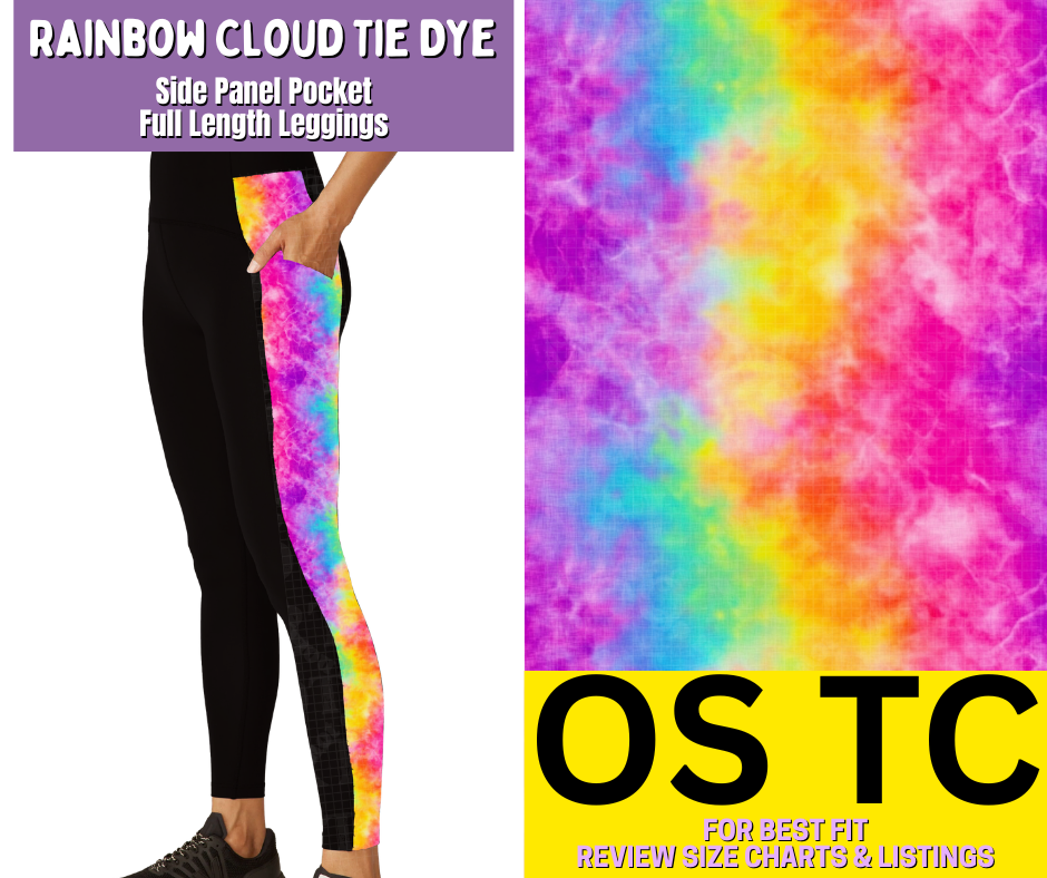Rainbow Cloud Tie Dye Side Panel Pocket Full Length Leggings