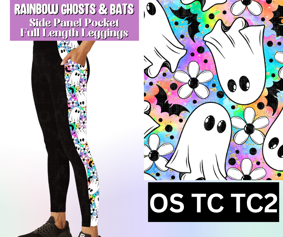 Rainbow Ghosts & Bats Side Panel Pocket Full Length Leggings