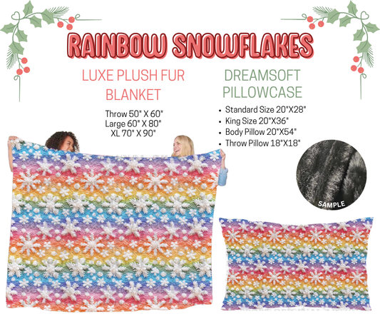Preorder! Closes 9/3. ETA Dec. Rainbow Snowflakes Luxe Plush Fur Blanket and/or DreamSoft Pillowcase