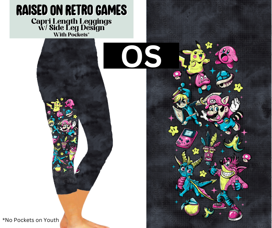 Raised On Retro Games Capri Leggings w/ Side Leg Designs