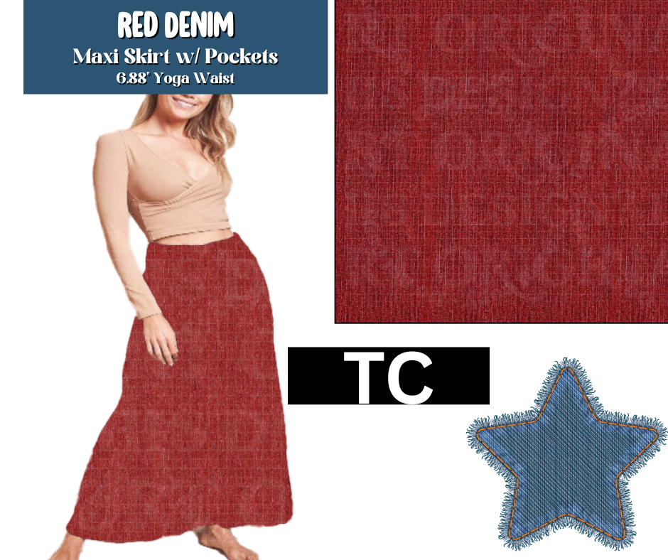 Red Denim Maxi Skirt