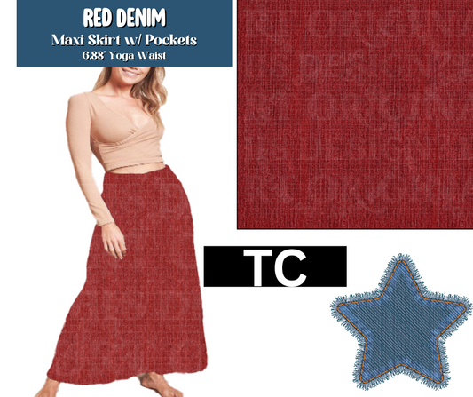 Red Denim Maxi Skirt