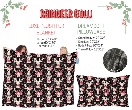 Preorder! Closes 9/3. ETA Dec. Reindeer Bow Luxe Plush Fur Blanket and/or DreamSoft Pillowcase