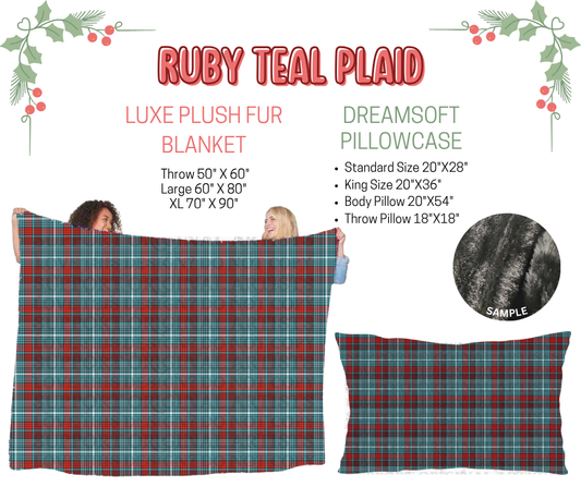 Preorder! Closes 9/3. ETA Dec. Ruby Teal Plaid Luxe Plush Fur Blanket and/or DreamSoft Pillowcase