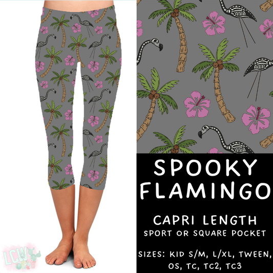 Ready to Ship - Spooky Flamingo Capri Length Leggings - TC2 Square Pocket