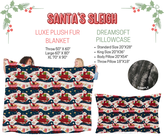 Preorder! Closes 9/3. ETA Dec. Santa's Sleigh Luxe Plush Fur Blanket and/or DreamSoft Pillowcase